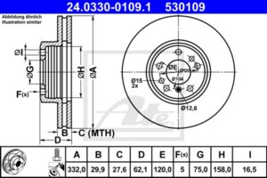 ATE Bremsesæt, skivebremser ijzjsgiex6 foraksel ventileret 332mm 29mm for BMW