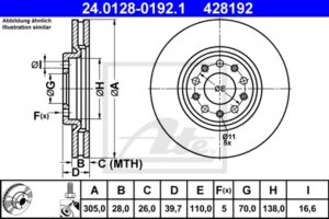 ATE Bremsesæt, skivebremser ijzjsgiix0 foraksel ventileret 305mm 28mm for FIAT