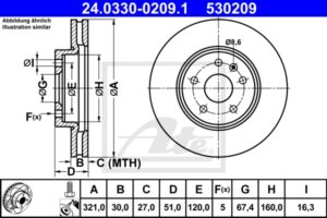 ATE Bremsesæt, skivebremser ijzjsgilf0 foraksel ventileret 321mm 30mm for OPEL VAUXHALL CHEVROLET