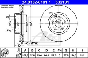 ATE Bremsesæt, skivebremser ijzjsgill6 foraksel ventileret 322mm 32mm for MERCEDES-BENZ MAYBACH
