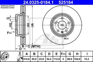 ATE Bremsesæt, skivebremser ijzjsgj1g7 foraksel ventileret 314mm 25mm for VAG