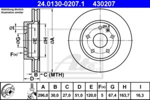 ATE Bremsesæt, skivebremser ijzjsgj741 foraksel ventileret 296mm 30mm for OPEL VAUXHALL SAAB