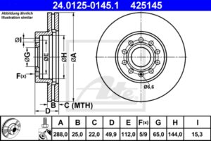 ATE Bremsesæt, skivebremser ijzjsgjnb4 foraksel ventileret 288mm 25mm for VAG SEAT