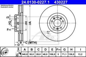 ATE Bremsesæt, skivebremser ijzjsgjoh6 foraksel ventileret 340mm 30mm for CITROËN