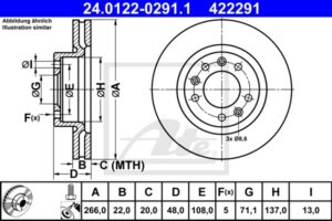ATE Bremsesæt, skivebremser ijzjsgjxb4 foraksel ventileret 266mm 22mm for PEUGEOT