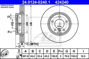 ATE Bremsesæt, skivebremser ijzjsgk0z6 foraksel ventileret 307mm 24mm for MINI