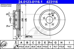ATE Bremsesæt, skivebremser ijzjsgk8z4 bagaksel ventileret 315mm 23mm for VAUXHALL OPEL