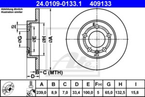 ATE Bremsesæt, skivebremser ijzjsgkdz4 bagaksel fuld 239mm 8mm for VAG SEAT SKODA