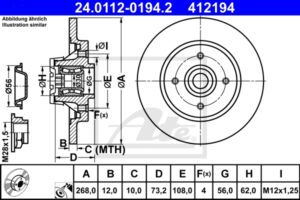 ATE Bremsesæt, skivebremser ijzjsgkq52 bagaksel fuld 268mm 12mm for CITROËN