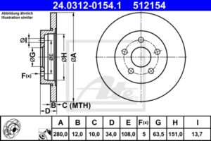 ATE Bremsesæt, skivebremser ijzjsgkrb4 bagaksel fuld 280mm 12mm for FORD JAGUAR RENAULT
