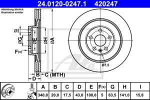 ATE Bremsesæt, skivebremser ijzjsgkrh0 bagaksel ventileret 340mm 20mm for VOLVO JAGUAR LAND ROVER