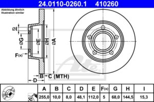 ATE Bremsesæt, skivebremser ijzjsgkyb6 bagaksel fuld 255mm 10mm for PEUGEOT CITROËN VAG SKODA SEAT