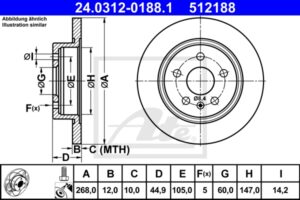 ATE Bremsesæt, skivebremser ijzjsgl2h6 bagaksel fuld 268mm 12mm for VAUXHALL OPEL CHEVROLET