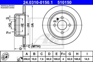 ATE Bremsesæt, skivebremser ijzjsglf52 bagaksel fuld 258mm 10mm for BMW