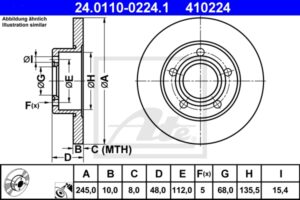 ATE Bremsesæt, skivebremser ijzjsglfh4 bagaksel fuld 245mm 10mm for PEUGEOT CITROËN SKODA SEAT VAG