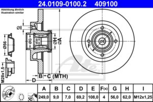 ATE Bremsesæt, skivebremser ijzjsglmb0 bagaksel fuld 249mm 9mm for PEUGEOT VAUXHALL CITROËN SKODA VAG SEAT