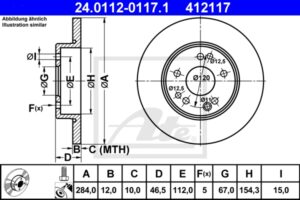 ATE Bremsesæt, skivebremser ik3ebymam7 foraksel fuld 284mm 12mm for MERCEDES-BENZ