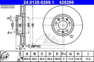 ATE Bremsesæt, skivebremser ik3ebymd95 foraksel ventileret 304mm 28mm for PEUGEOT VAUXHALL DS