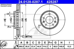 ATE Bremsesæt, skivebremser ik3ebymdz9 foraksel ventileret 296mm 28mm for VAUXHALL OPEL RENAULT NISSAN FIAT