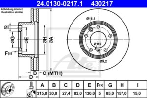 ATE Bremsesæt, skivebremser ik3ebymve8 foraksel ventileret 315mm 30mm for MERCEDES-BENZ