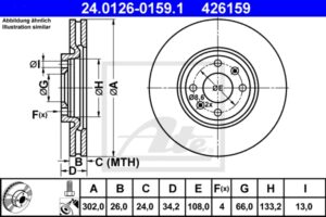 ATE Bremsesæt, skivebremser sg000005w8 foraksel indvendig ventileret 302mm 26mm for PEUGEOT CITROËN