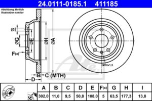 ATE Bremsesæt, skivebremser sg0000089o bagaksel fuld 302mm 11mm for FORD