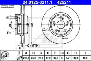 ATE Bremsesæt, skivebremser sg000008bq foraksel ventileret 296mm 25mm for HONDA