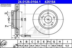ATE Bremsesæt, skivebremser sg000008eh foraksel ventileret 276mm 26mm for CITROËN PEUGEOT CHRYSLER MITSUBISHI JEEP