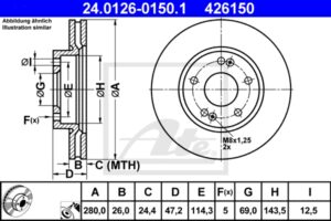 ATE Bremsesæt, skivebremser sg00000b3y foraksel ventileret 280mm 26mm for KIA HYUNDAI