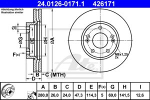 ATE Bremsesæt, skivebremser sg00000cgz foraksel ventileret 280mm 26mm for KIA HYUNDAI