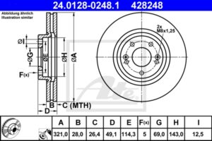 ATE Bremsesæt, skivebremser sg00000cho foraksel ventileret 321mm 28mm for HYUNDAI KIA