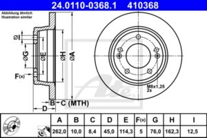 ATE Bremsesæt, skivebremser sg00000cij bagaksel fuld 262mm 10mm for KIA HYUNDAI