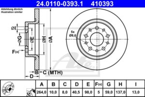 ATE Bremsesæt, skivebremser sg00000cik bagaksel fuld 264mm 10mm for FIAT