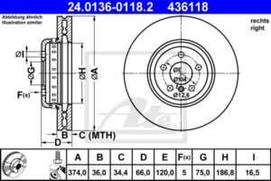 ATE Bremsesæt, skivebremser sg00000cu7 højre ventileret 374mm 36mm for BMW