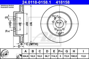 ATE Bremsesæt, skivebremser sg00000cwe bagaksel ventileret 324mm 18mm for MAZDA
