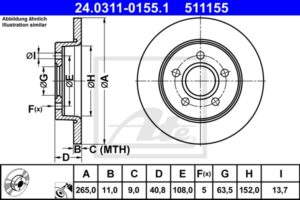 ATE Bremsesæt, skivebremser sg00000d0w bagaksel fuld 265mm 11mm for VOLVO FORD VAUXHALL OPEL GENERAL MOTORS MAZDA