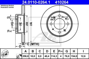 ATE Bremsesæt, skivebremser sg00000d3b bagaksel fuld 258mm 10mm for HYUNDAI KIA