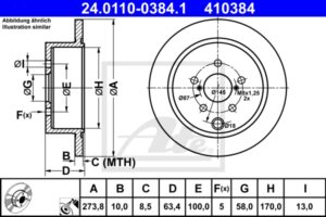 ATE Bremsesæt, skivebremser sg00000d7z bagaksel fuld 273mm 10mm for SUBARU