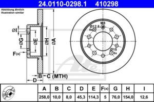 ATE Bremsesæt, skivebremser sg00000d8v bagaksel fuld 258mm 10mm for HYUNDAI KIA
