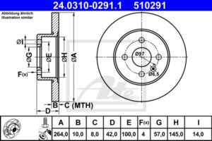 ATE Bremsesæt, skivebremser sg00000ddt bagaksel fuld 264mm 10mm for OPEL VAUXHALL CHEVROLET KIA