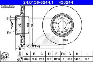 ATE Bremsesæt, skivebremser sg00000dhb foraksel fuld 318mm 30mm for VAG