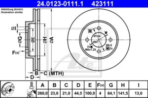 ATE Bremsesæt, skivebremser sg00000di1 bagaksel fuld 260mm 23mm for FIAT HONDA MG SUZUKI ROVER