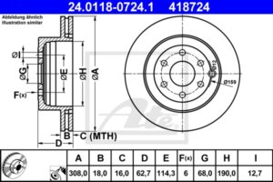 ATE Bremsesæt, skivebremser sg00000dlh bagaksel ventileret 308mm 18mm for INFINITI NISSAN RENAULT