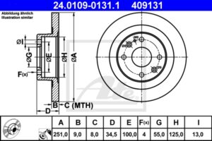 ATE Bremsesæt, skivebremser sg00000dum bagaksel fuld 251mm 9mm for MAZDA