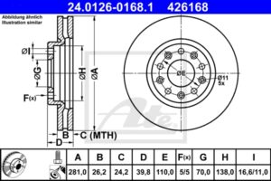 ATE Bremsesæt, skivebremser sg00000dvq foraksel fuld 281mm 12mm for FIAT JEEP