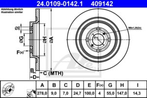 ATE Bremsesæt, skivebremser sg00000dx4 bagaksel fuld 258mm 22mm for TOYOTA DAIHATSU