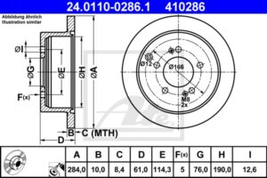 ATE Bremsesæt, skivebremser sg00000dy8 bagaksel fuld 284mm 26mm for KIA HYUNDAI SSANGYONG