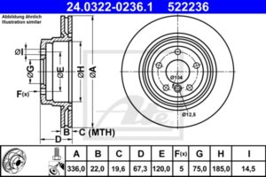 ATE Bremsesæt, skivebremser sizw2n72y3 bagaksel ventileret 336mm 24mm for BMW