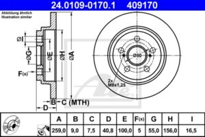 ATE Bremsesæt, skivebremser sizw2n7s02 bagaksel fuld 259mm 9mm for SUBARU TOYOTA LEXUS