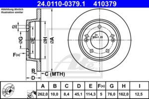 ATE Bremsesæt, skivebremser sizw2n8768 bagaksel fuld 262mm 10mm for KIA HYUNDAI SSANGYONG